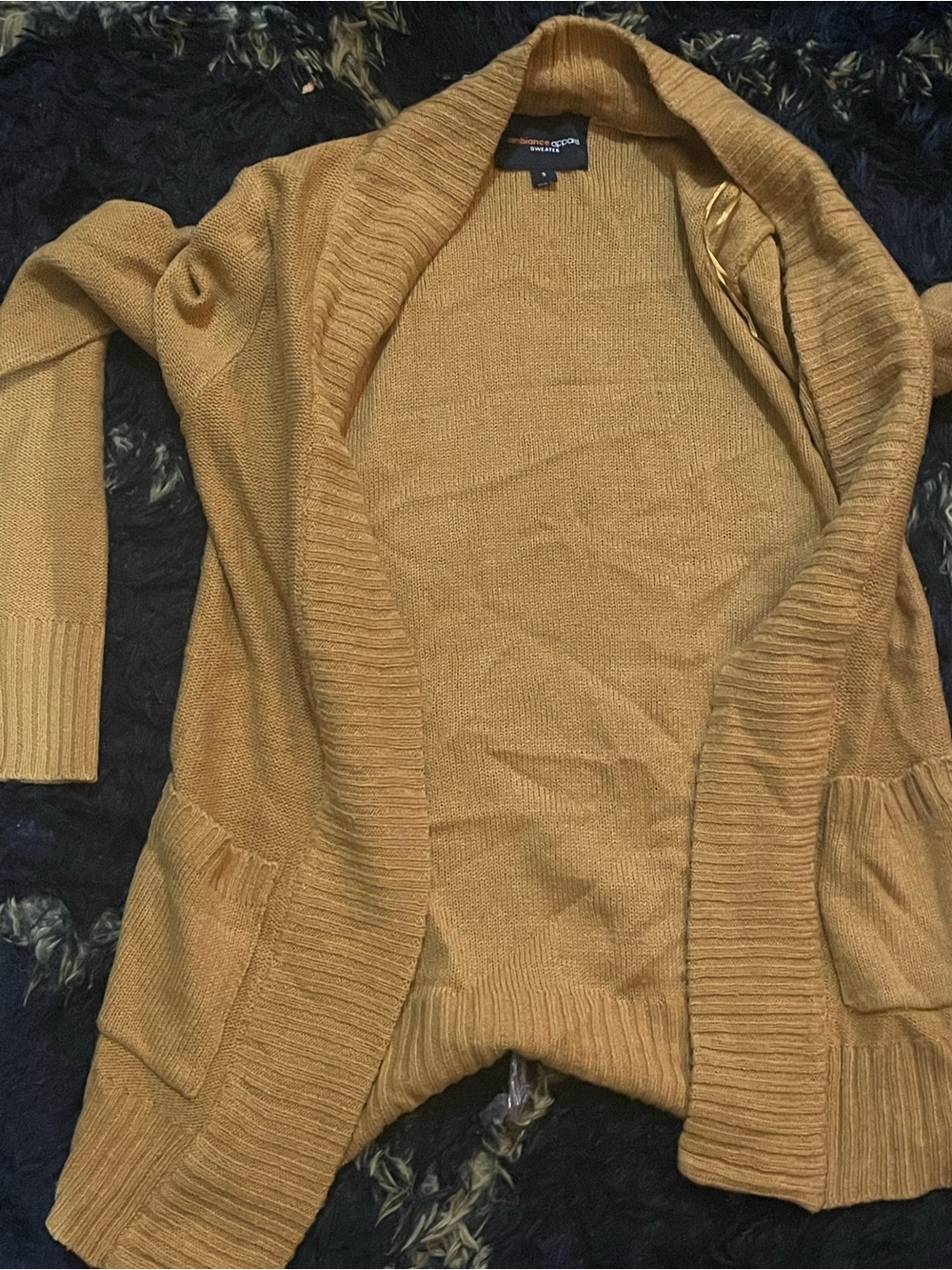 Open-Front Mustard Knit Cardigan with Pockets - Women